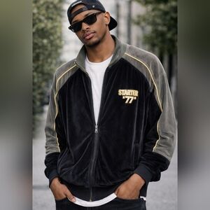 Vintage Starter 71 Track Jacket Velour Zip-up 90s Y2K Logo Streetwear Men's L XL